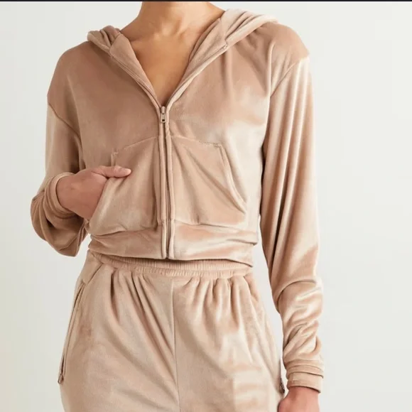 Skims pink(dusk) cropped velour hoodie - Picture 3 of 5